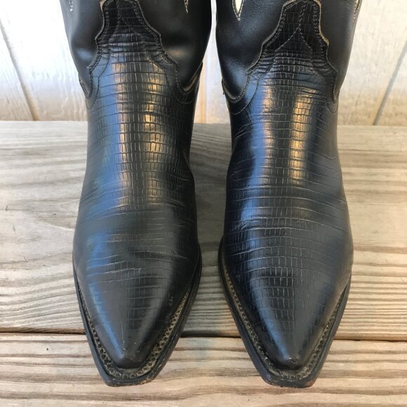 Diamond J Lizard Print Womens Black Leather Cowboy Western Boots 7 B 7034L - Picture 4 of 14